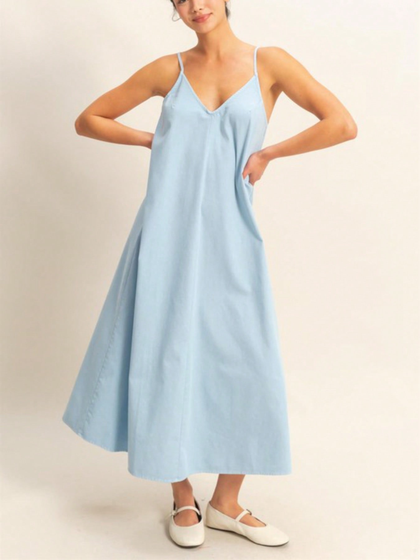 chic summer slip maxi dress, loose style solid color wide hem beach casual  dress, woman clothes | Shop Trends | Temu