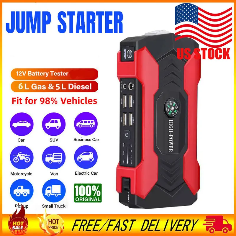 99800mah car jump starter power bank 1200a booster for trucks laptops phones with window hammer emergency flashlight Product details 0