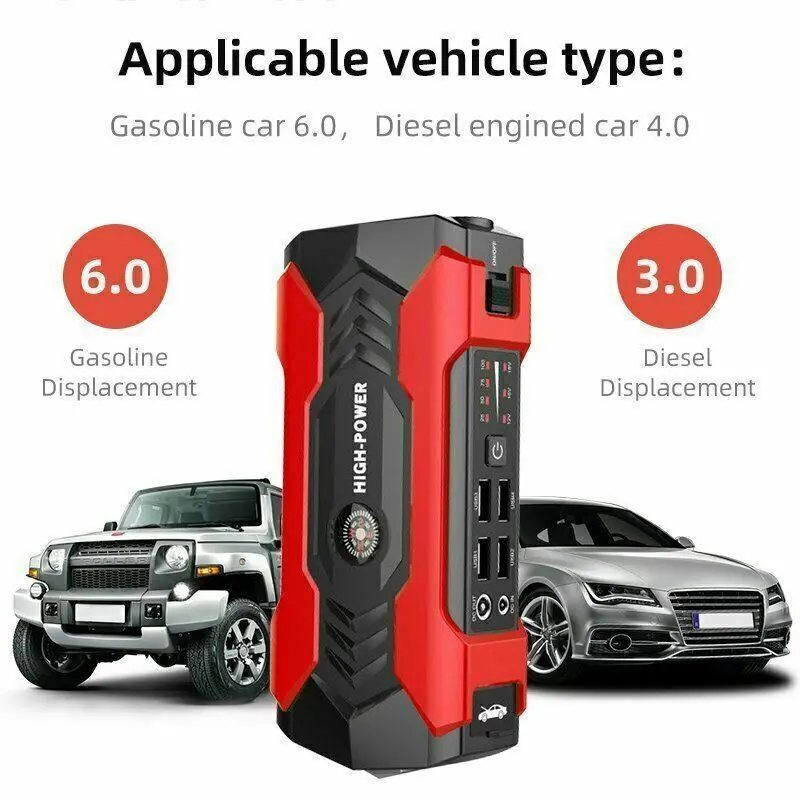 99800mah car jump starter power bank 1200a booster for trucks laptops phones with window hammer emergency flashlight Product details 8