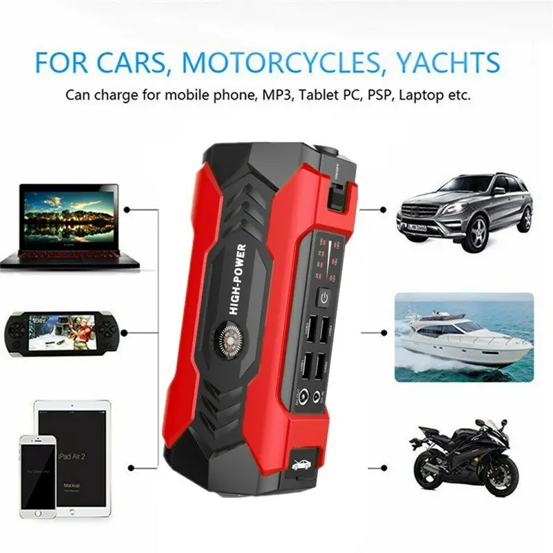 99800mah car jump starter power bank 1200a booster for trucks laptops phones with window hammer emergency flashlight Product details 1