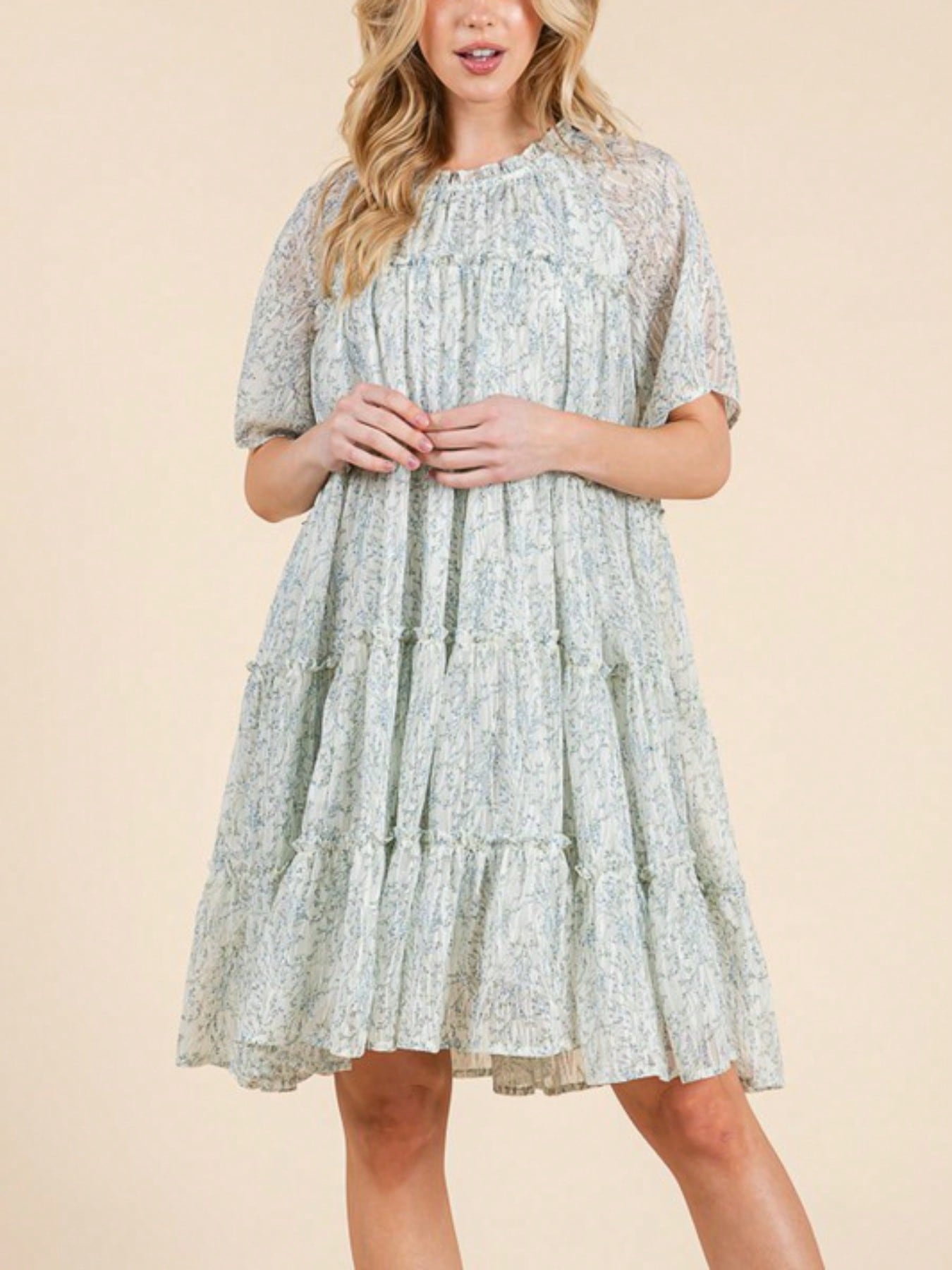 princess polly baby blue dress Sunmoon Long-Sleeve Babydoll Dress – Habiba Boho Boutique main image 1