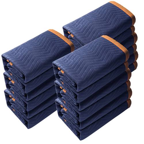 moving blankets 80 x 72 35 65 lbs dz weight 12 packs professional non woven cotton packing blanket heavy duty mover pads for protecting furniture floors appliances blue orange