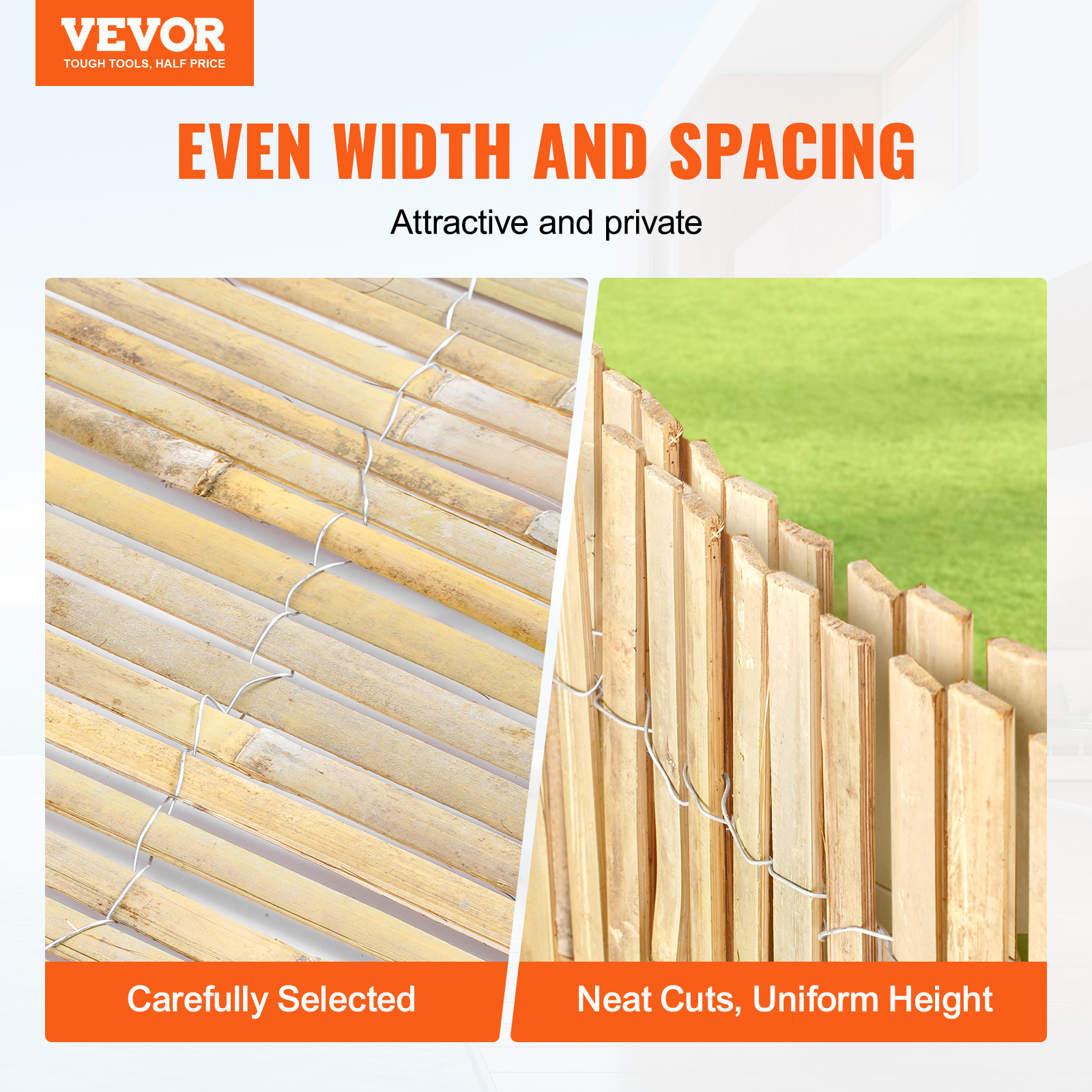 VEVOR Natural Bamboo Slat Screening Privacy Bamboo Slat Fence 6 ft H x 13/16 ft L