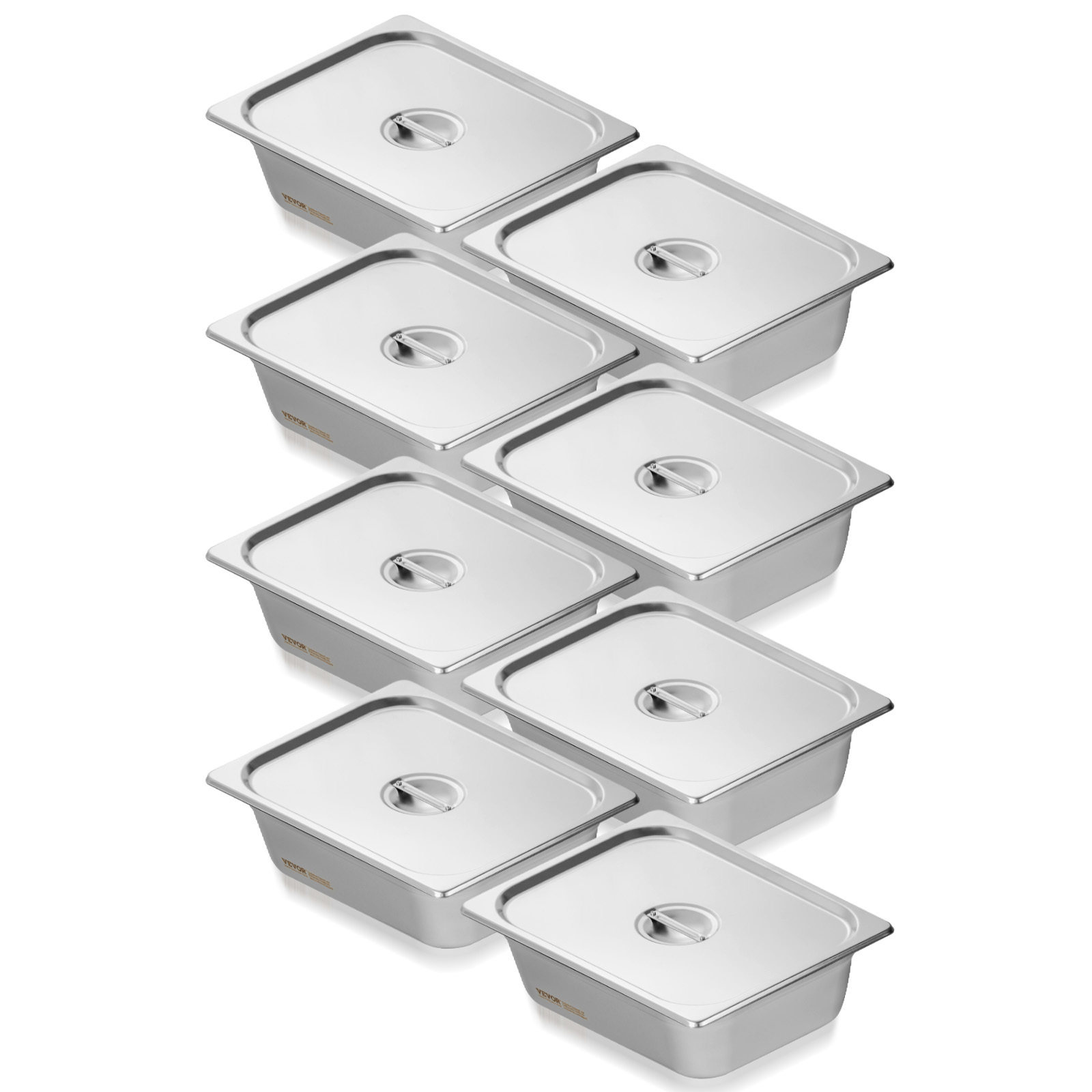 Vevor 8 Pack Hotel Pans, 1/2 Size Anti-jam Steam Pan With Lid, 0.8mm Thick Stainless Steel Steam Table Pan, 4-inch Deep Commercial Table Pan, Catering Storage Food Pan, For Industrial & Scientific