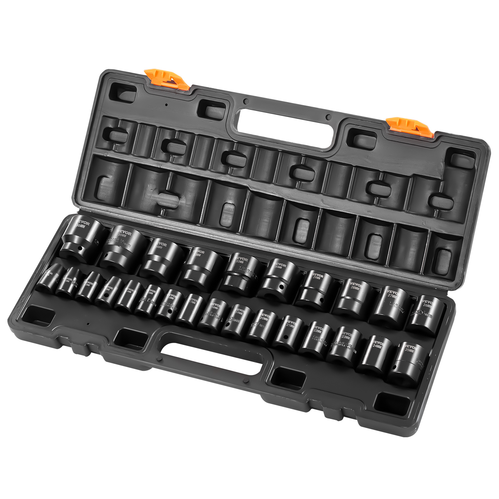 TEMU Vevor Impact Socket Set 1/2 Inches 26 Piece Impact Sockets, Shallow Socket, 6-point Sockets, Rugged Construction, , 1/2 Inches Drive Socket Set Impact Metric 10mm - 36mm, With A Storage Cage