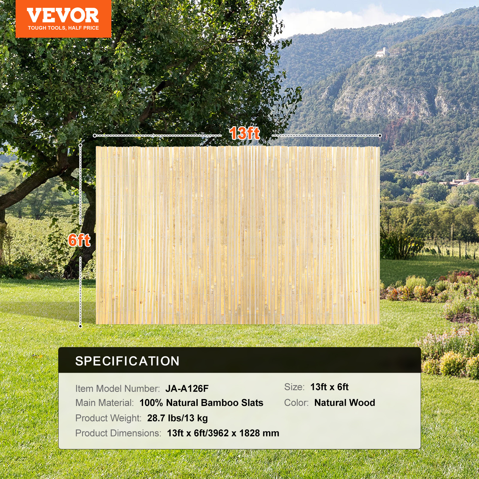 VEVOR Natural Bamboo Slat Screening Privacy Bamboo Slat Fence 6 ft H x 13/16 ft L