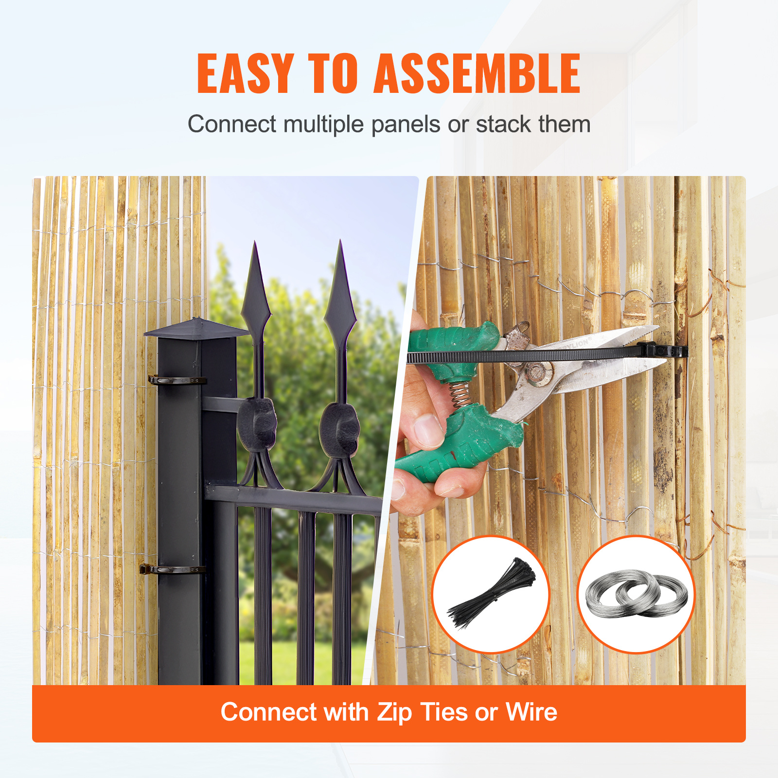 VEVOR Natural Bamboo Slat Screening Privacy Bamboo Slat Fence 6 ft H x 13/16 ft L