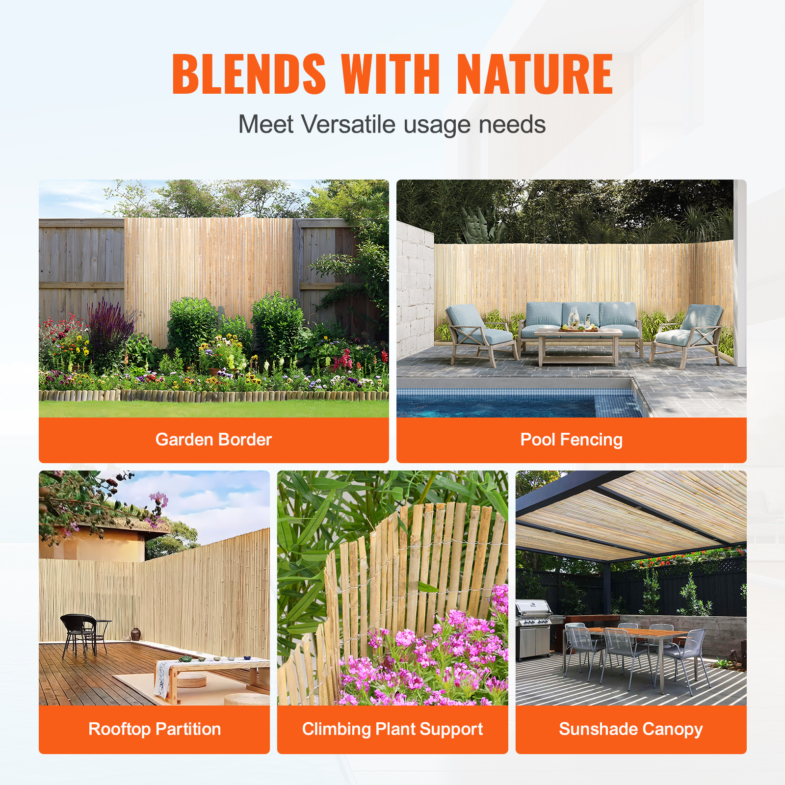 VEVOR Natural Bamboo Slat Screening Privacy Bamboo Slat Fence 6 ft H x 13/16 ft L