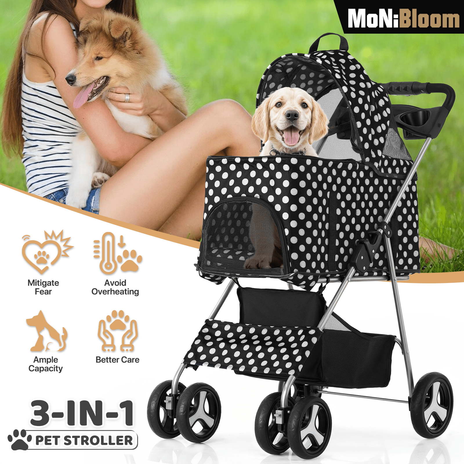 Poussette Pour Chat NiamVelo Wheels Dog Stroller Foldable Pet
