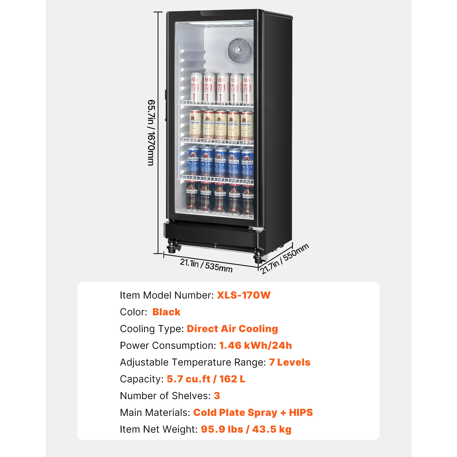 commercial   refrigerator 5 7 8   47 cu ft glass door beverage fridge Product details 7