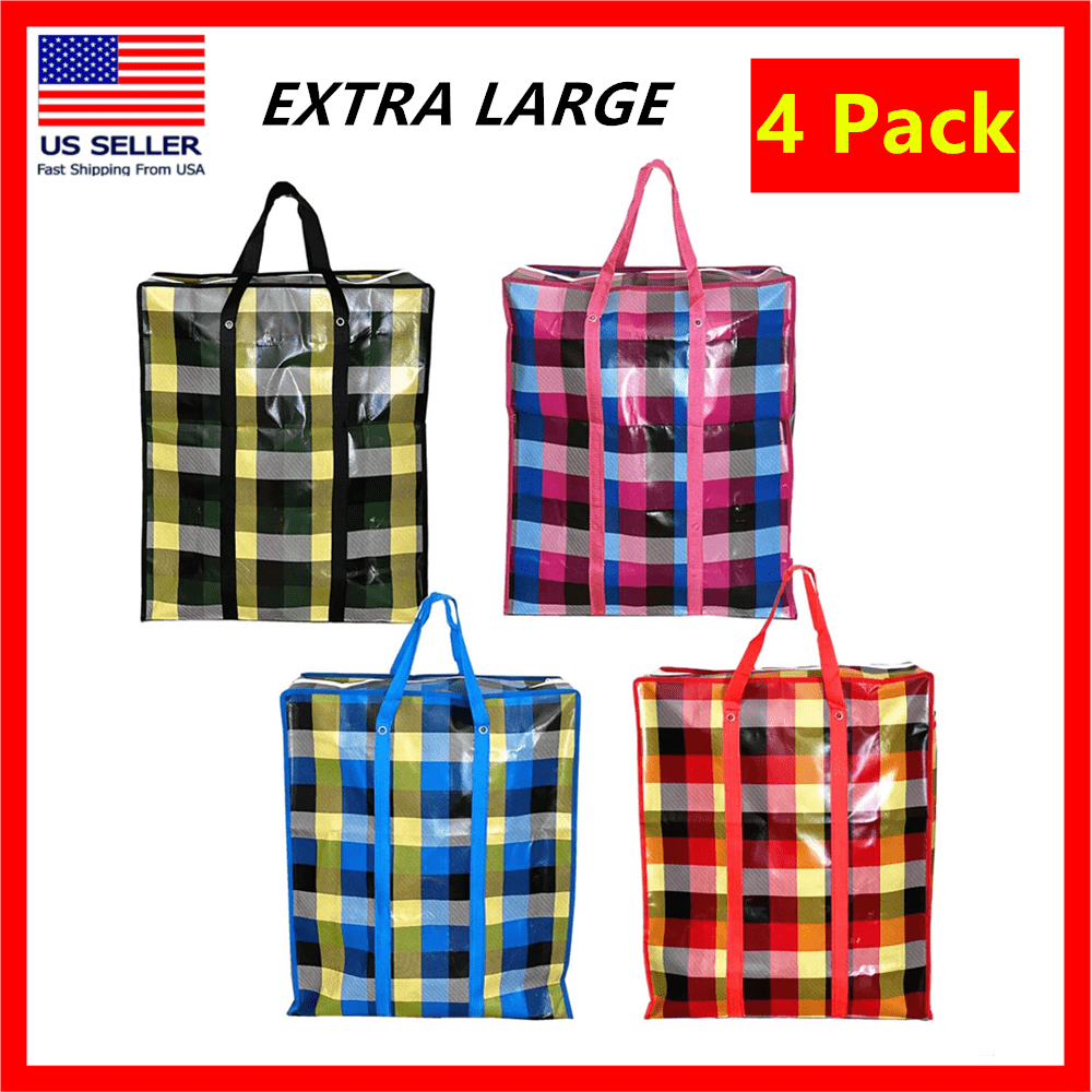 TEMU Set Of Large Reusable Hard Plastic Fabric Checkered Laundry Bags With Zipper And Handles For Travel, Grocery, Laundry, Shopping, Moving, Size: