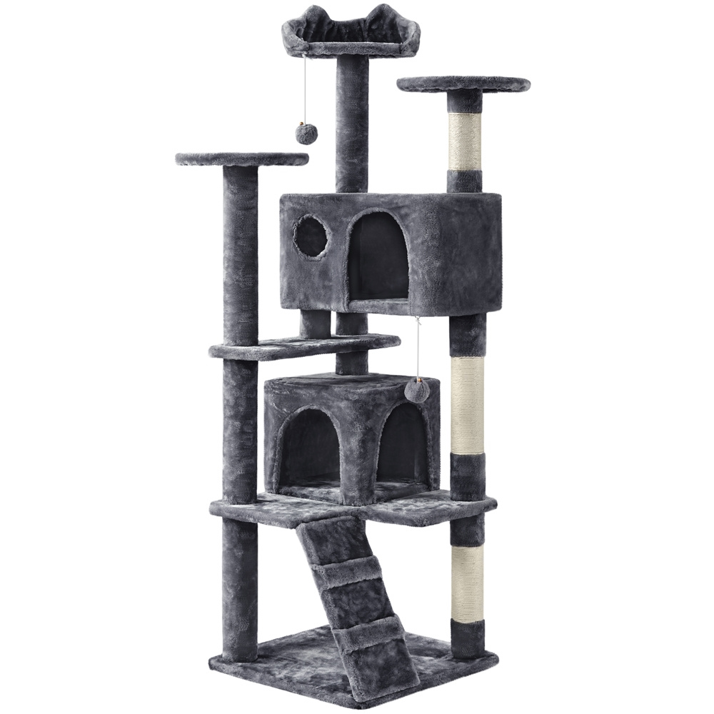 Cat Tree 54in/70in/62in Cat Tower Condo With 2 Condos & 2 Dangling Balls & 3 Scratching Posts Perfect Large Cat House Halloween Cat Furniture For Kittens & Cats, Christmas Gift