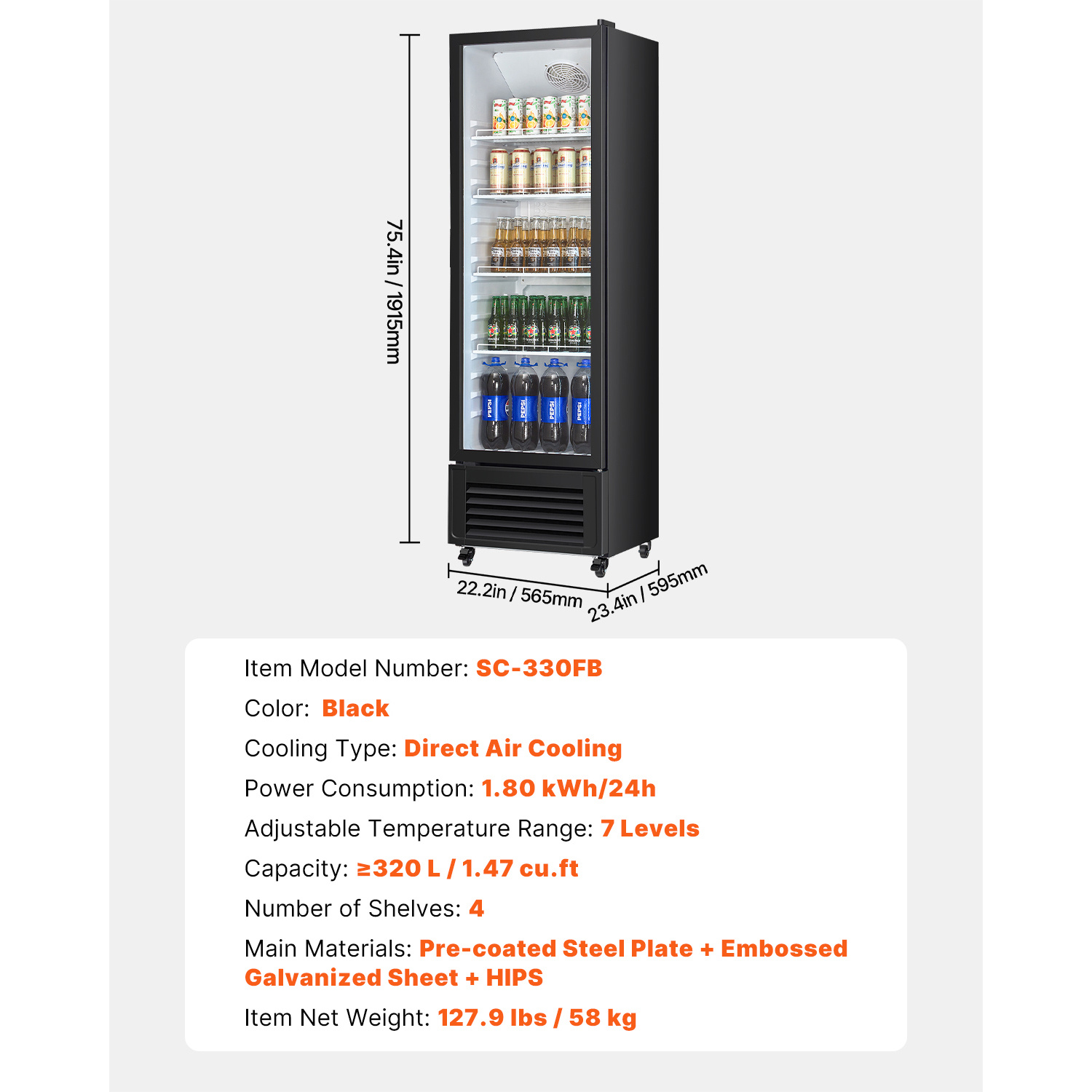 commercial   refrigerator 5 7 8   47 cu ft glass door beverage fridge Product details 21