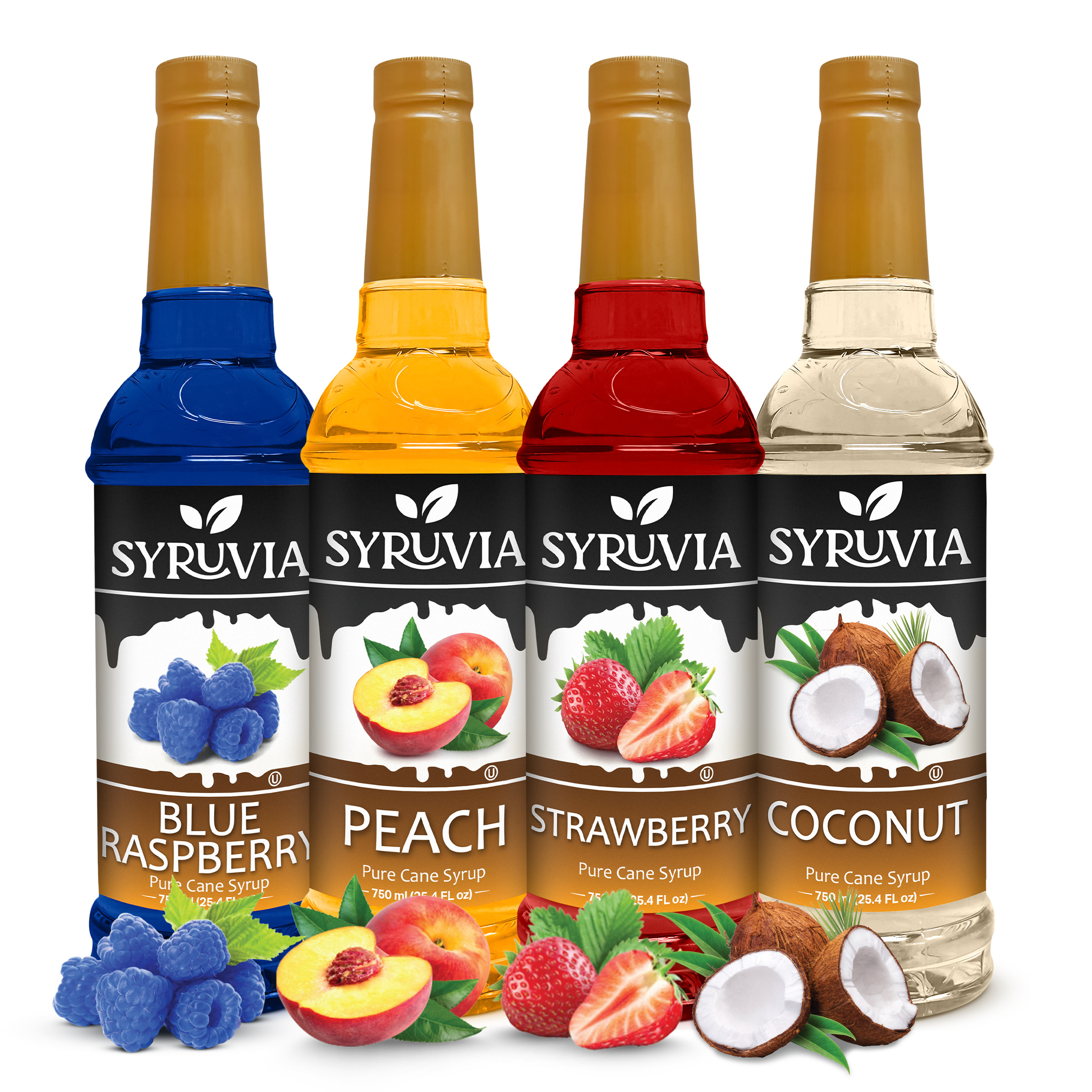 TEMU Syruvia Coffee Flavors Variety Pack Strawberry Coconut Peach  Blue Raspberry 254 Fl Oz Syrup