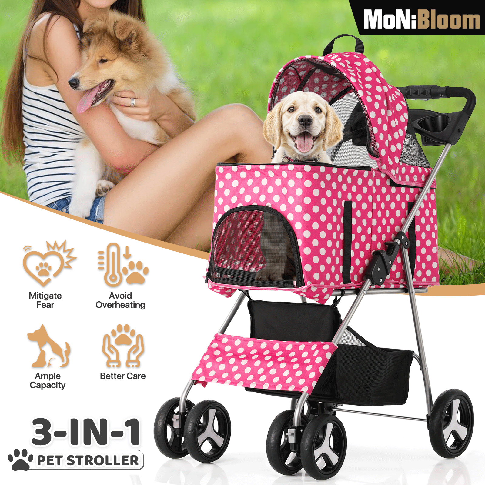 cat stroller for dog stroller with detachable carrier