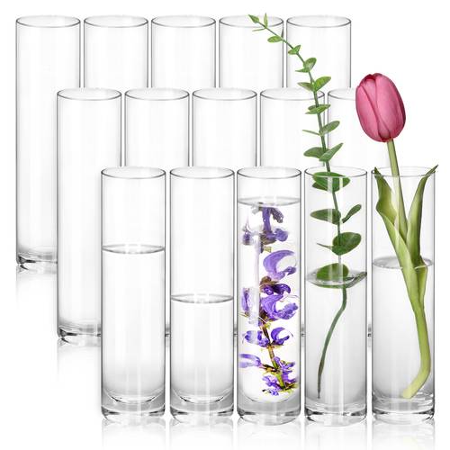 15 pcs clear glass cylinder vases 7 5 inch tall glass flower glass flower vase hurricane floating candle holder vase for table shelf party wedding home decor collectible buildings accessories