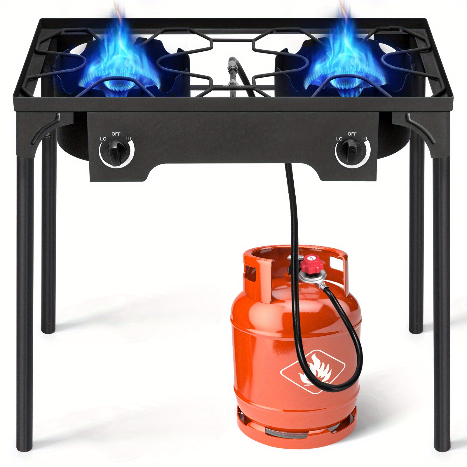 2 Burner Outdoor Propane Gas Stove 150, 000 BTU High Pressure Stand Cooker for Backyard Cooking Camping Home Brewing Canning Turkey Frying, 20 PSI Regulator