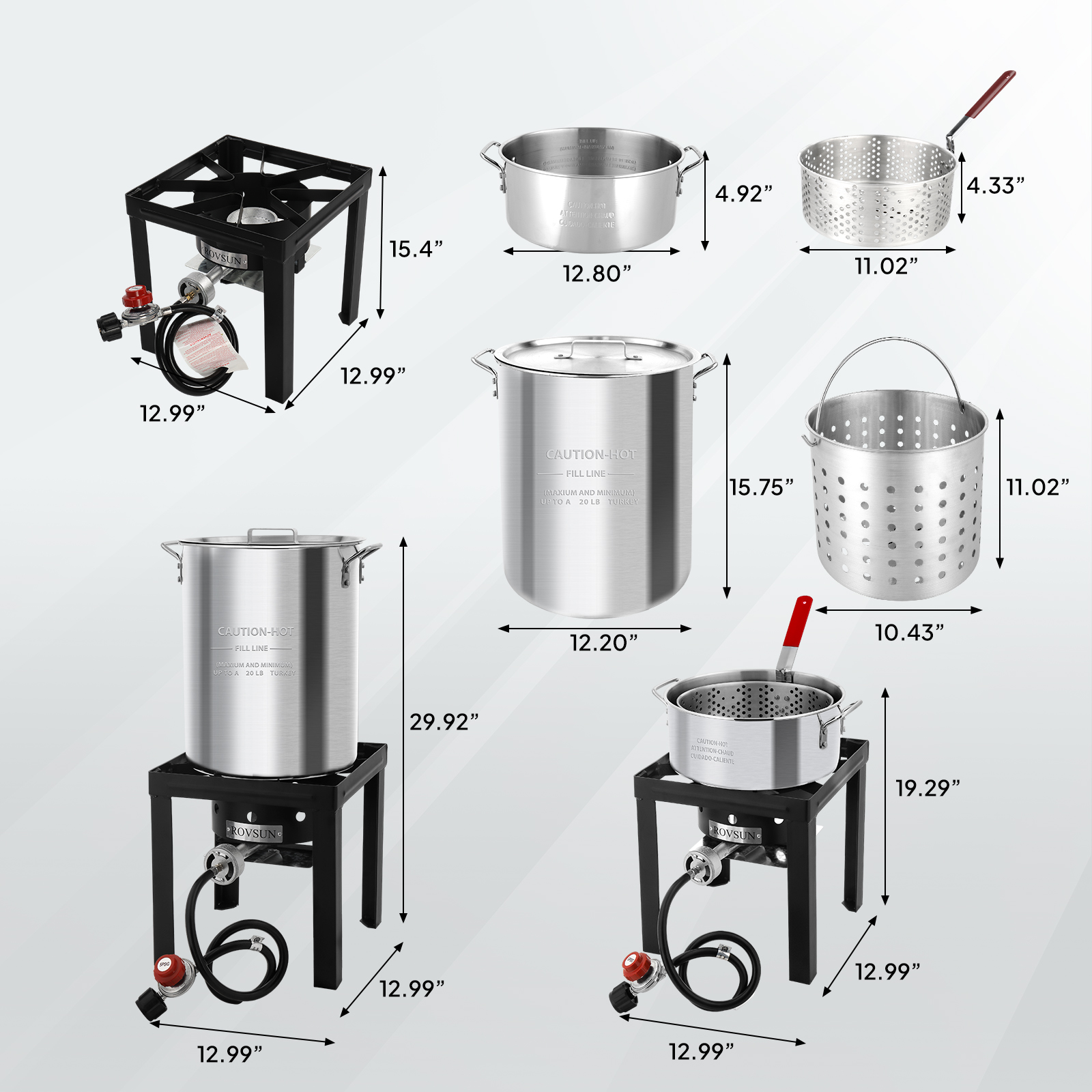 TEMU 30qt Turkey Fryer And 10qt Fish Fryer Kit, Aluminum Outdoor Fryer And Seafood Pot Steamer With Basket, Thermometer, Marinade Syringe, Turkey Rack And Rack Lifter