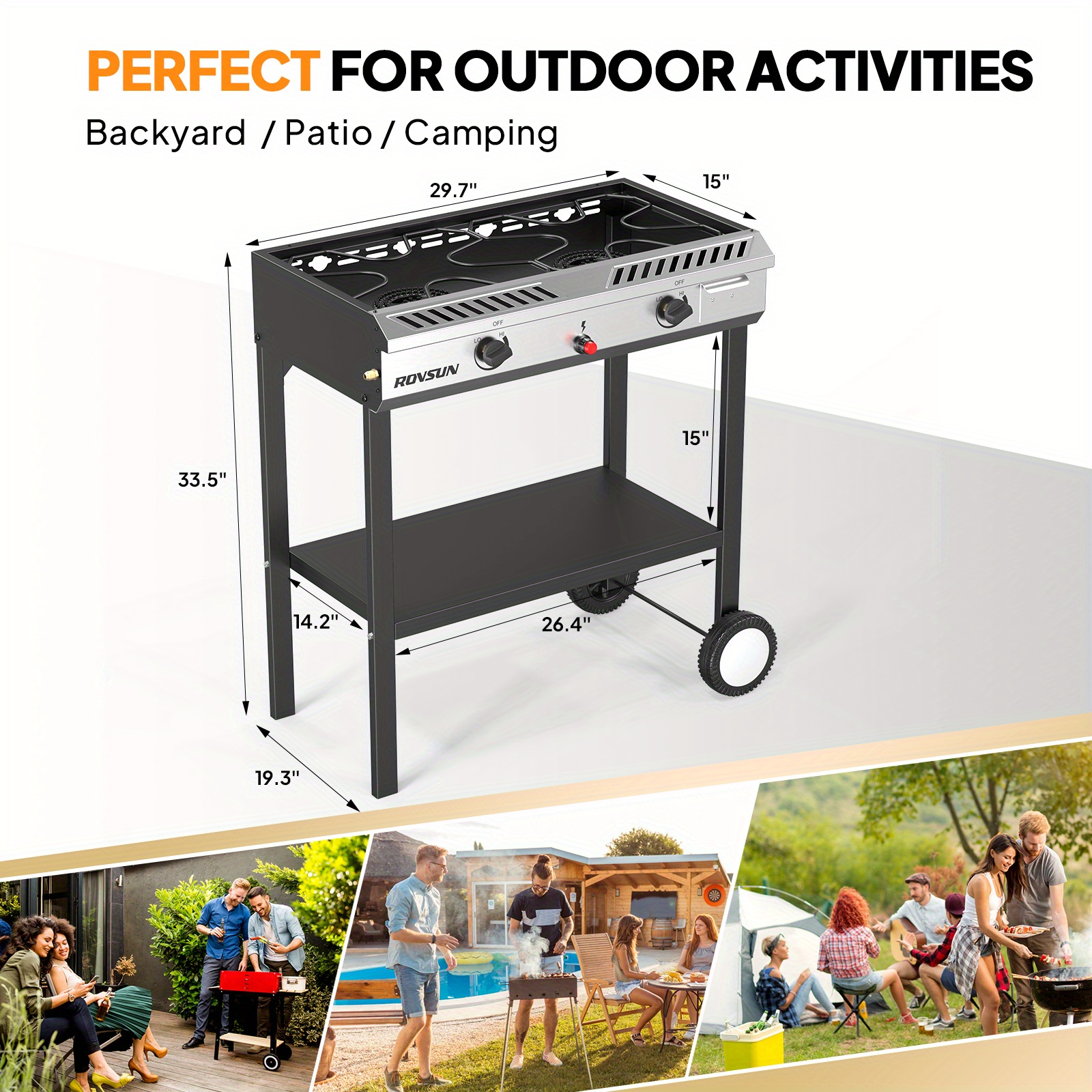 2 Burner Outdoor Propane Gas Stove with Auto-ignition, Regulator & Shelf, 150, 000 BTU Powerful Stand Cooker for Backyard Patio Cooking Home Brewing Canning Turkey Frying
