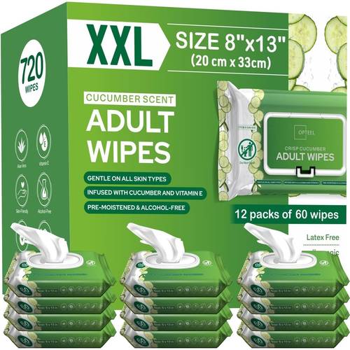 item picture extra large wet wipes for and elderly soft cucumber scent 12 packs of 60 720 thick 8 x13 disposable bathing wipes for incontinence and personal care