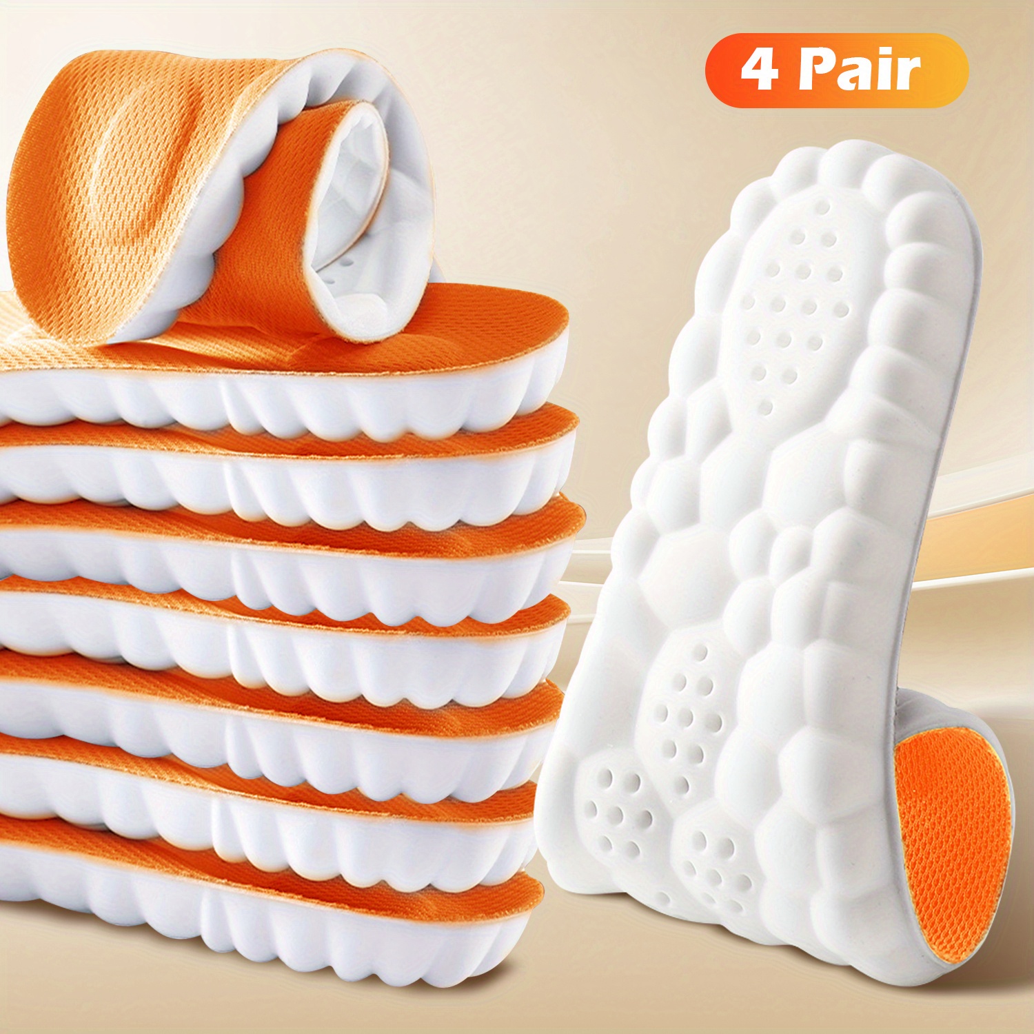 4pairs 4d     sport insoles soft breathablet     high   shoe inserts superior shock absorption for athletic and daily wear