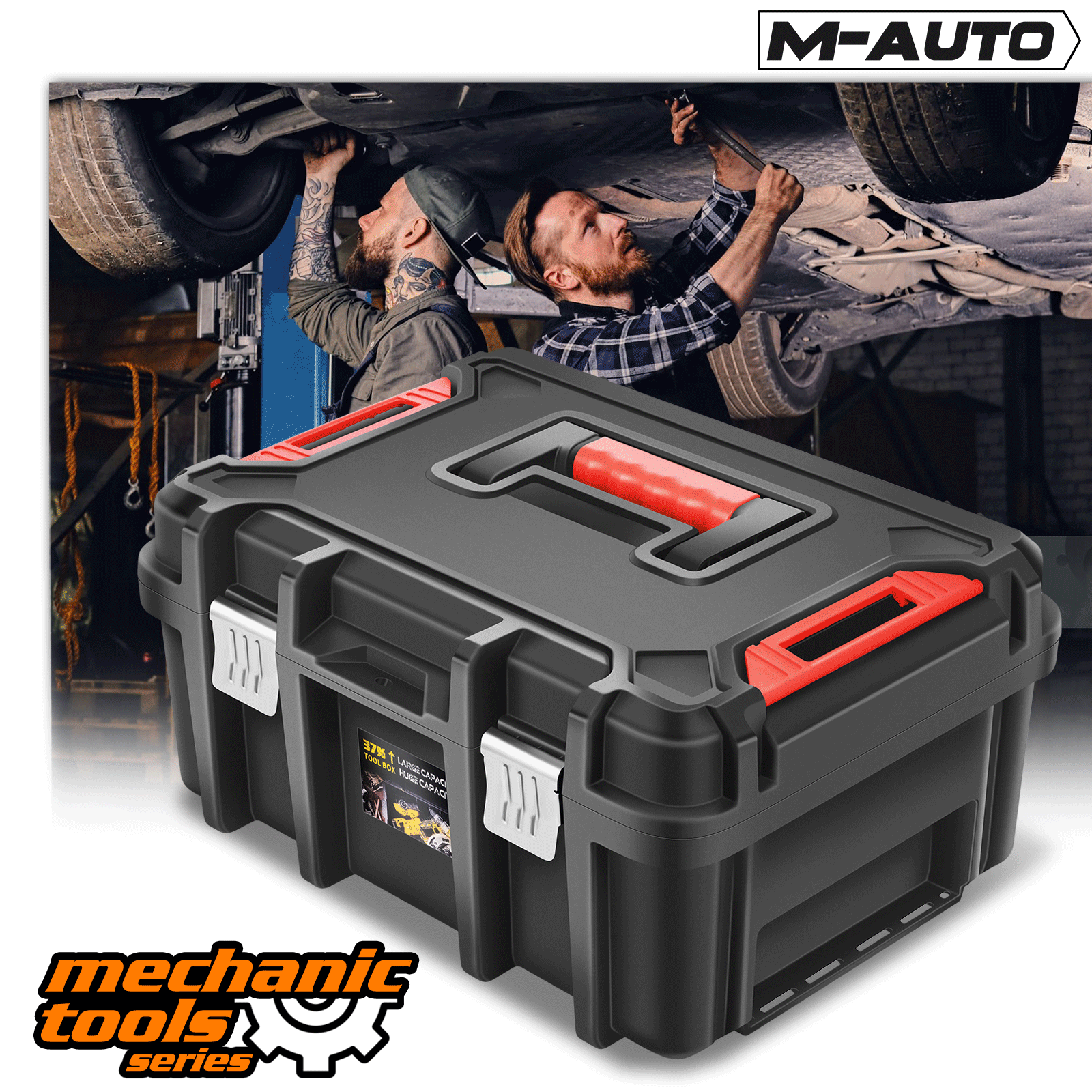TEMU Large Capacity Tool Box Lockable Organizer Storage Toolbox With Removable Tray For Workshop Garage Household