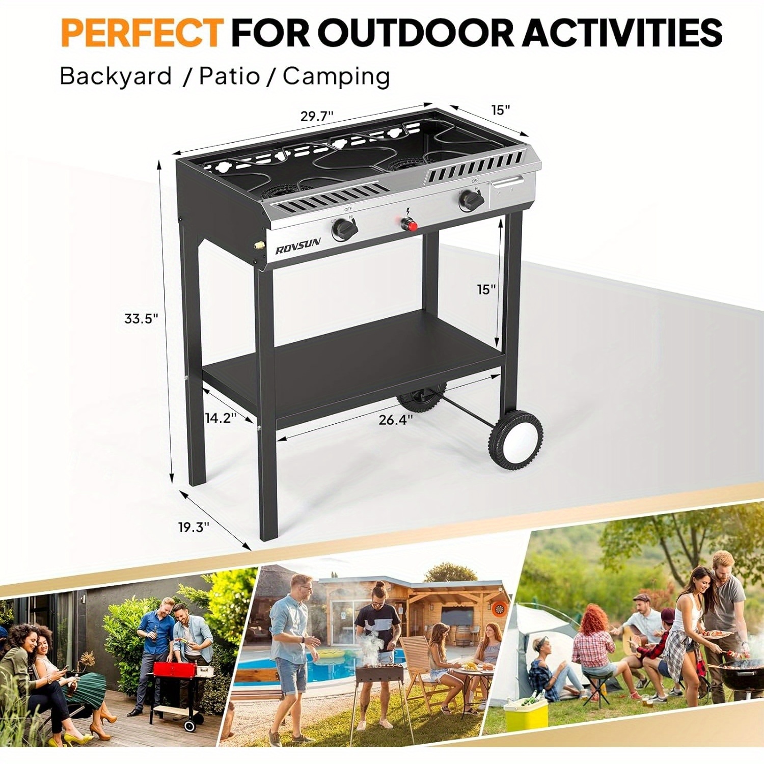 2 Burner Outdoor Propane Gas Stove with Auto-ignition, Regulator & Shelf, 150, 000 BTU Powerful Stand Cooker for Backyard Patio Cooking Home Brewing Canning Turkey Frying