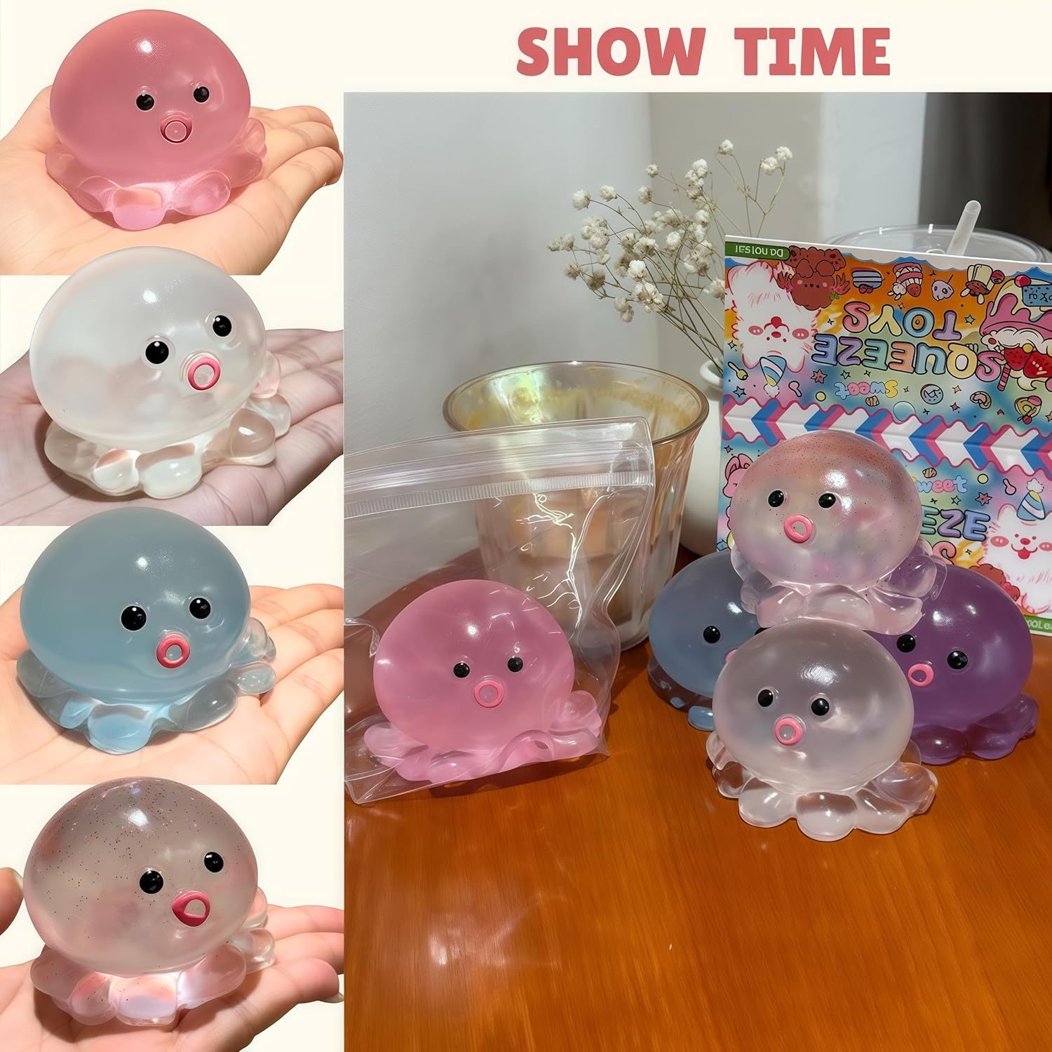 1pcs. Taba Crystal Squishy Octopus Toys, Animals Sticky Stress Ball, Handmade Cute Octopus Squeeze Toys, Stress Relief Squishies Fidget Toys, Funny Octopus Taba Fidget Toy for Office, Party Favors (Random color)