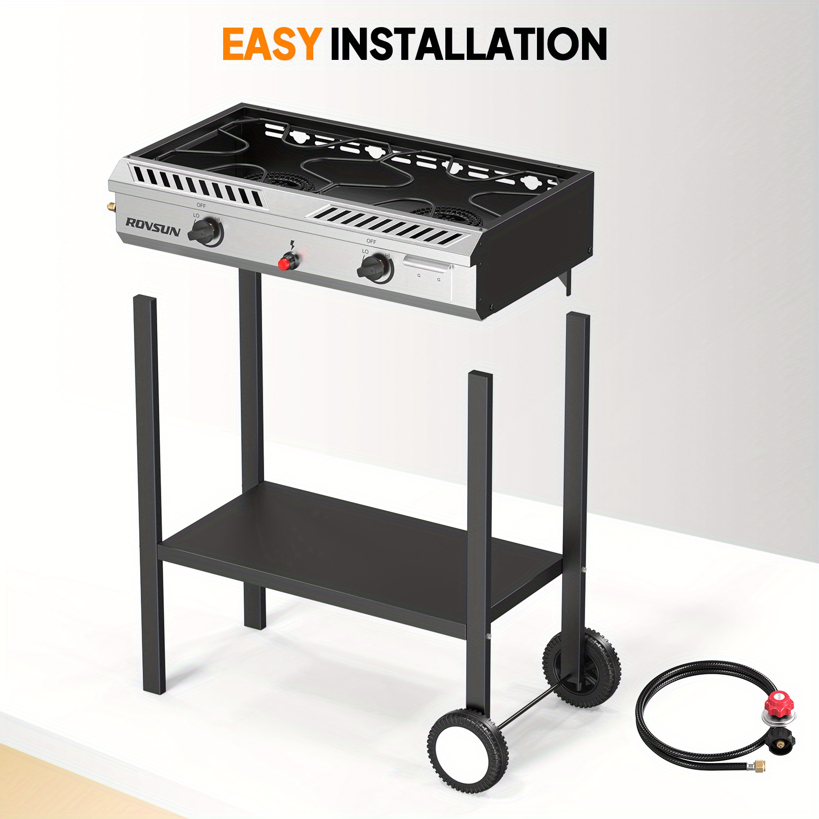 2 Burner Outdoor Propane Gas Stove with Auto-ignition, Regulator & Shelf, 150, 000 BTU Powerful Stand Cooker for Backyard Patio Cooking Home Brewing Canning Turkey Frying