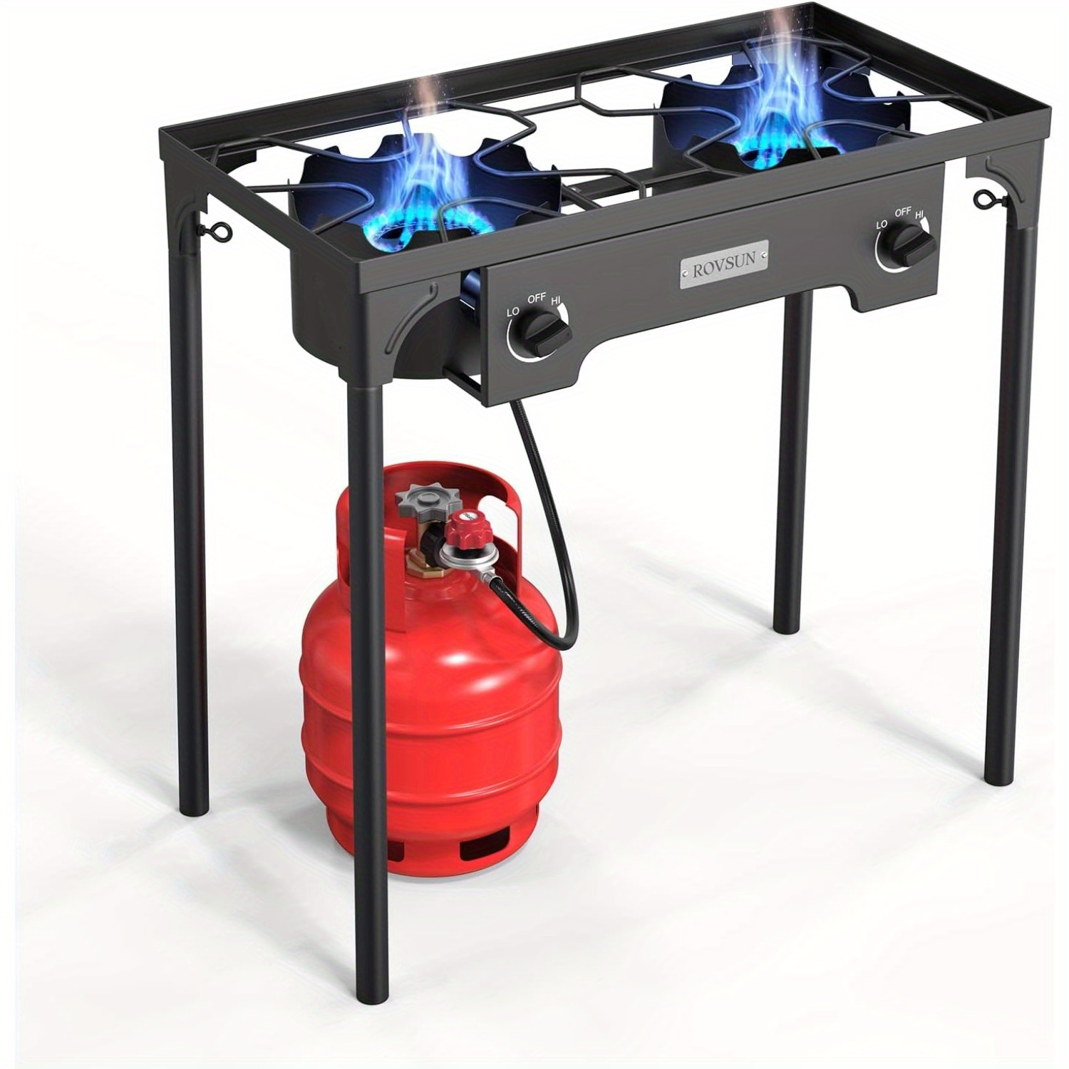 TEMU 2 Burner Outdoor Propane Gas Stove 150, 000 Btu High Pressure Stand Cooker For Backyard Cooking Camping Home Brewing Canning Turkey Frying, 20 Psi Regulator