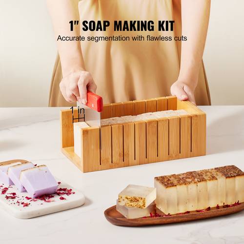 soap making kit bamboo cutting box and inner box with silicone mold stainless steel straight cutter and wavy cutter and 105 stickers soap making supplies diy kits for adults