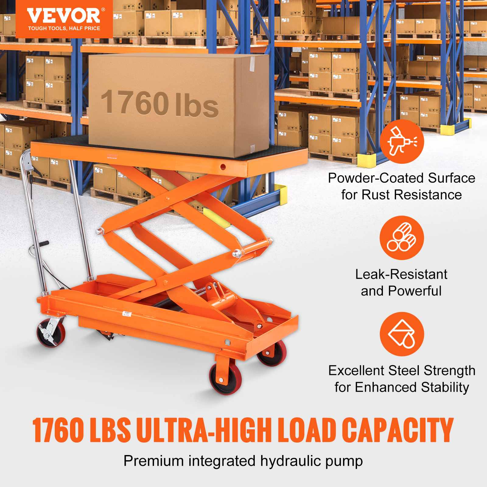 hydraulic lift table cart 770 1760lbs capacity 59 lifting height manual double scissor lift table with 4 wheels and non slip pad hydraulic scissor cart for material handling and transportation Product details 11