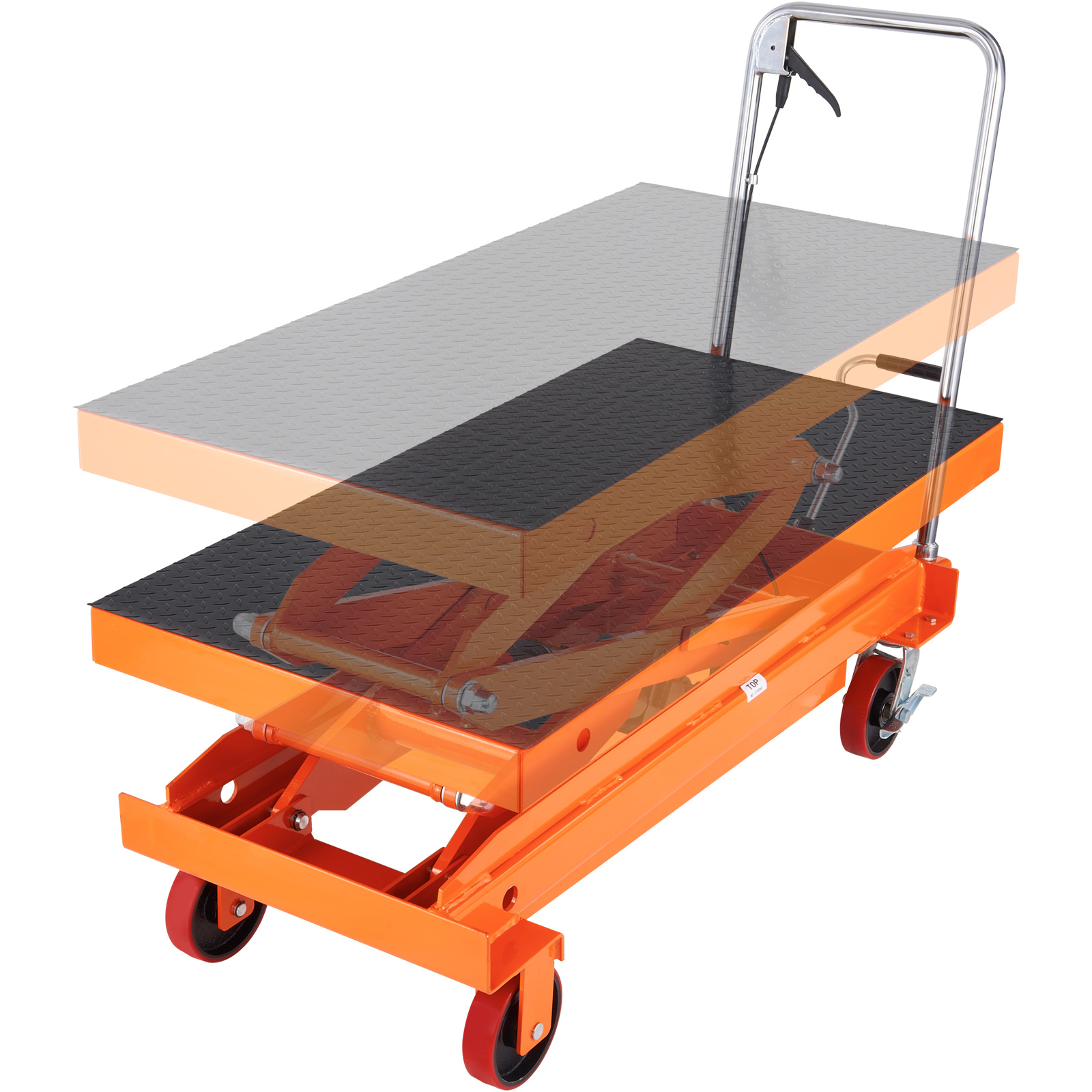 hydraulic lift table cart 770 1760lbs capacity 59 lifting height manual double scissor lift table with 4 wheels and non slip pad hydraulic scissor cart for material handling and transportation Product details 9