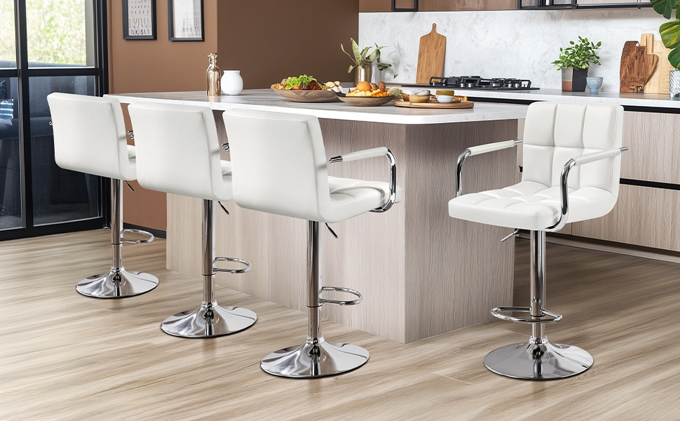 Costoffs 2pcs PU Leather Bar Stools Adjustable Swivel Stools Kitchen Chairs with Large Steel Base, Backrests & Footrest for Dining Room, Kitchen Island, Home Bar Counter, Christmas Gift