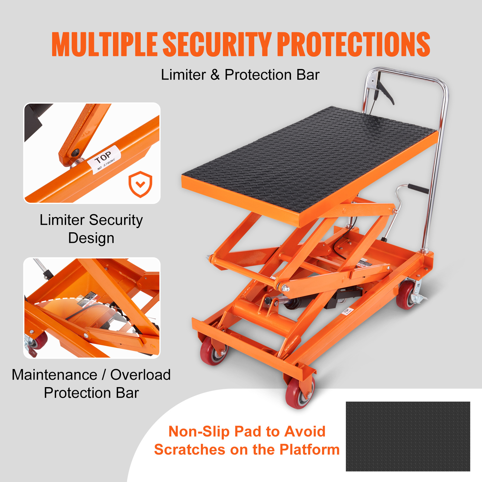 hydraulic lift table cart 770 1760lbs capacity 59 lifting height manual double scissor lift table with 4 wheels and non slip pad hydraulic scissor cart for material handling and transportation Product details 6