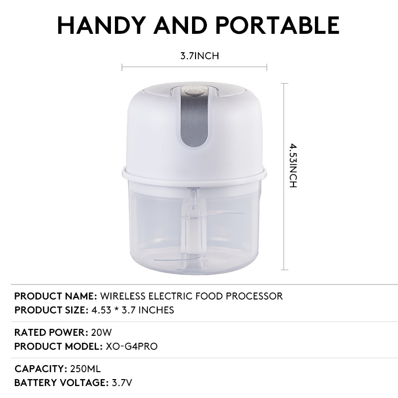 electric mini garlic chopper food processor portable cordless garlic mincer masher meat grinder with usb charging for vegetable   ginger baby   250ml white Product details 4