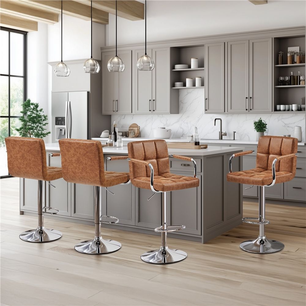 COSTOFFS Adjustable Swivel Bar Stools - Set of 2 PU Leather Chairs