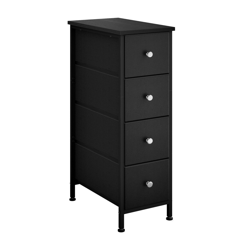 TEMU Whonline Narrow Storage Cabinet, Dresser With 4 Drawers, Slim Fabric Dresser Storage Tower For Small Spaces, Black Dresser With , Wood Top, For