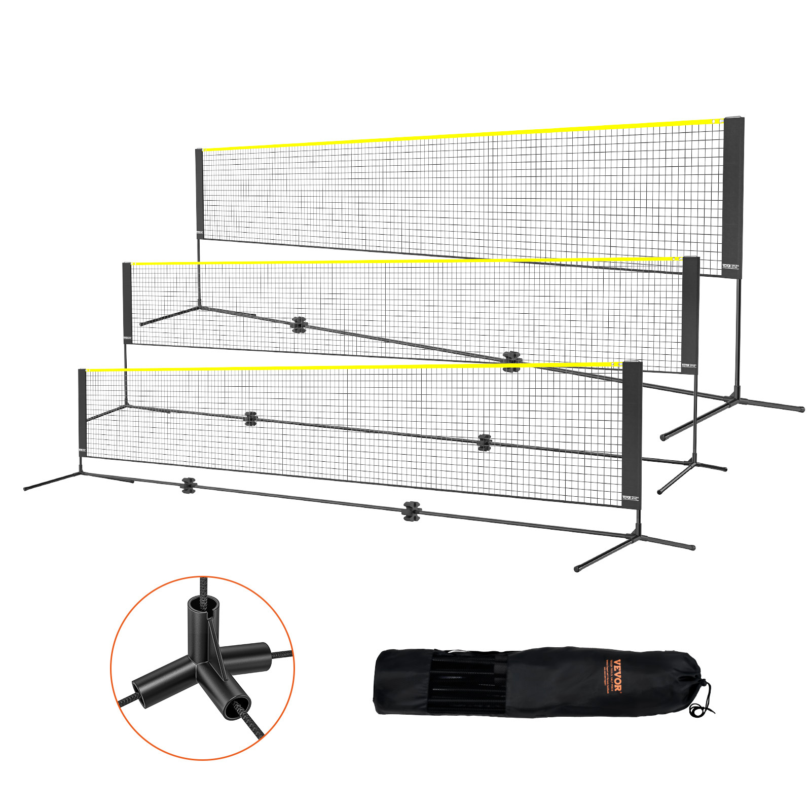 Vevor Badminton Net, Height Adjustable Volleyball Net, 14/17/20ft Wide Foldable Pickleball Net, Portable Easy Setup Tennis Net Set With Poles, Stand And Carry Bag.