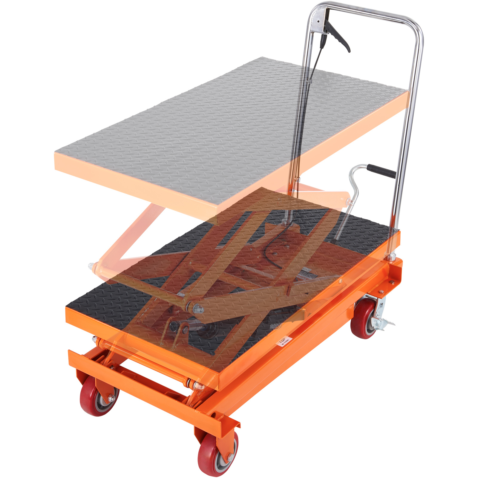 hydraulic lift table cart 770 1760lbs capacity 59 lifting height manual double scissor lift table with 4 wheels and non slip pad hydraulic scissor cart for material handling and transportation Product details 1