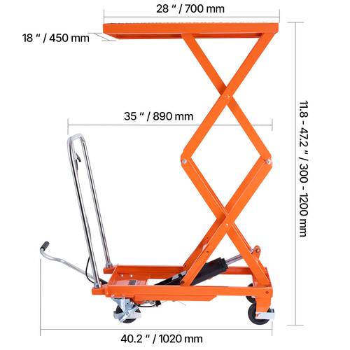 47 2 hydraulic lift table double scissor lift cart 500 lbs non slip pad
