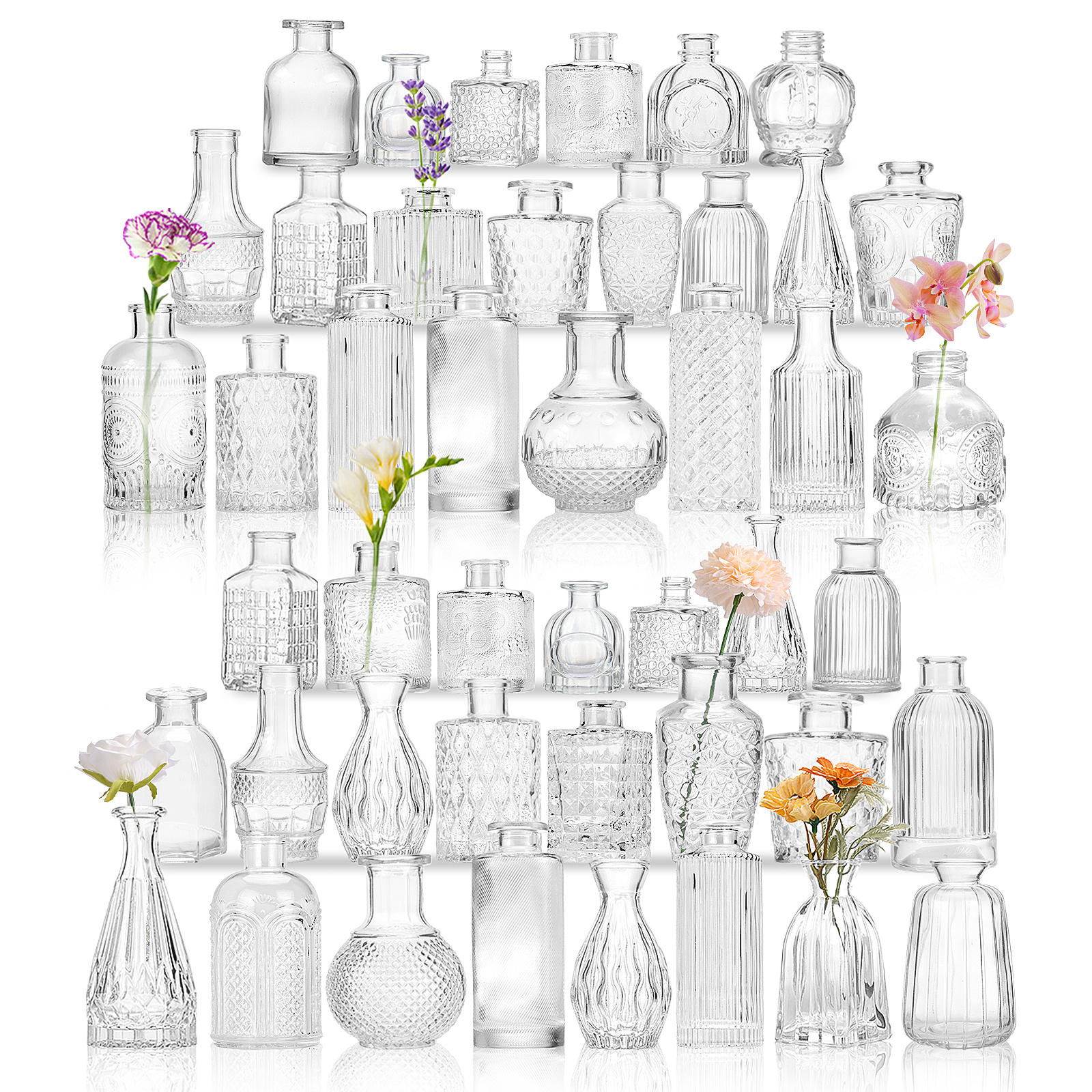 * 35pcs Clear Glass Cylinder Vases, Multiple Size * Glass Flower Vase Party Centerpieces (4, 6, 8, 9.8, 11.8 Inch Tall), Hurricane Floating Candle Holder Vase for Table Shelf, Party, Wedding, Home Decor, great for *, Collectible Buildings & Accessories