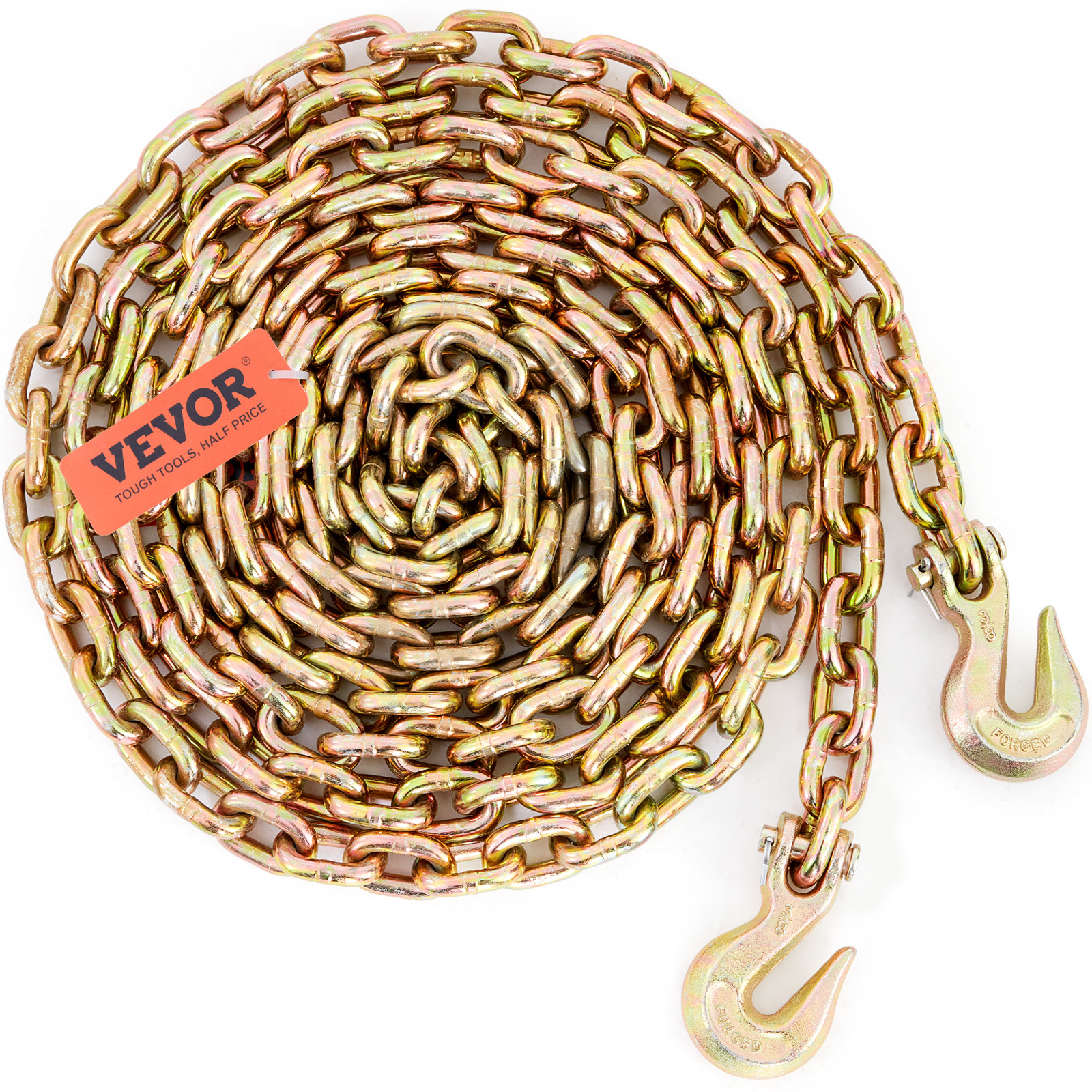 TEMU Vevor Transport Binder Chain, 4900/7100 Lbs Working Load Limit, 5/16'' X 20'/ 3/8'' X 20' G80 Tow Chain Tie Down With Grab Hooks, Galvanized