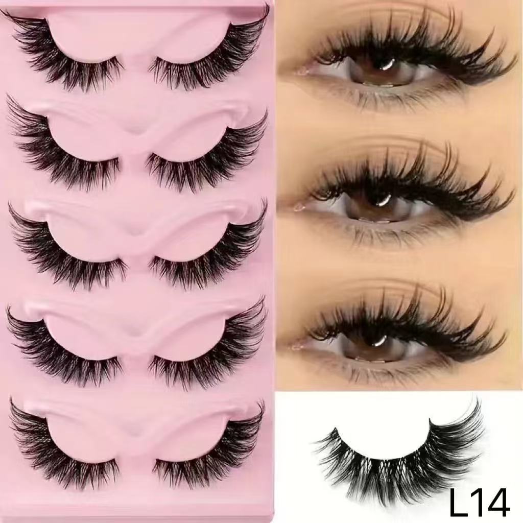 TEMU 5 Pairs Cat Eye Lashes Fake Eyelashes Natural Long Lashes Winged End Eye Elongated Eyelashes Fake Lashes Makeup
