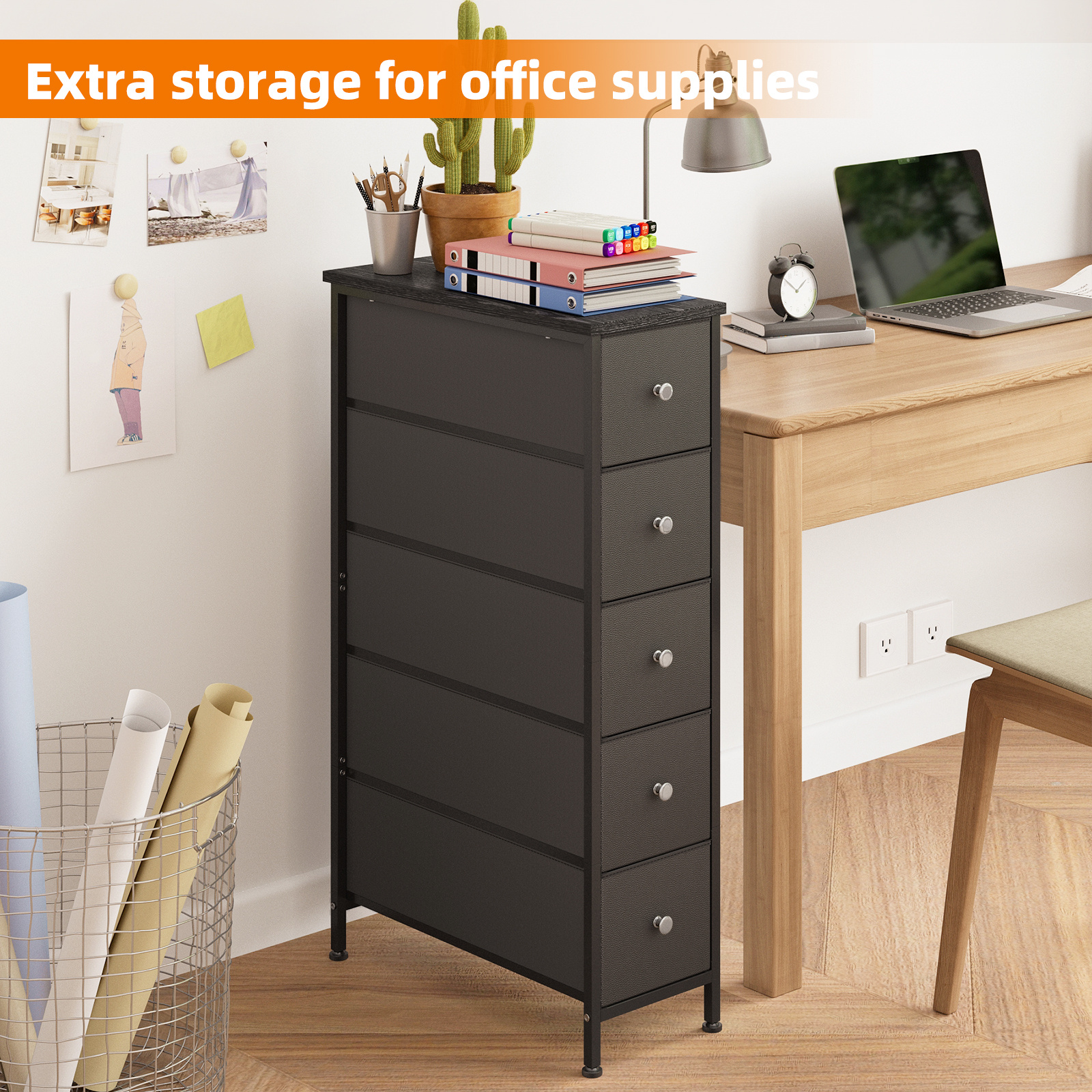 skinny black dresser Sikaic 7 Drawer Tall Dresser, Vertical Storage Chest of Drawers for Bedroom, Modern Furniture, Black