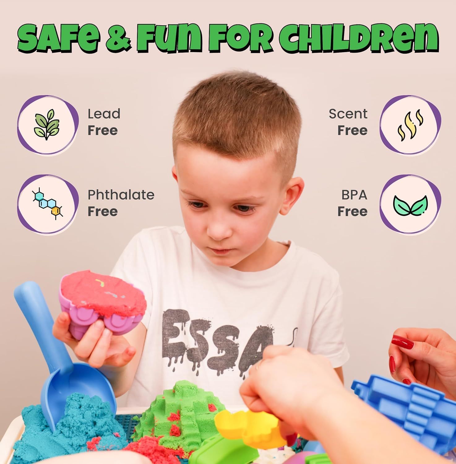 Sleepah Sensory Play Sand Set 5LB - Large Arts & Crafts Gift – No Mess Sensory Bin with Large Molds for Girls & Boys –Sandbox Activity Playsand Birthday Gift Kids 3 4 5 6 7 8 Years Indoor Outdoor Fun