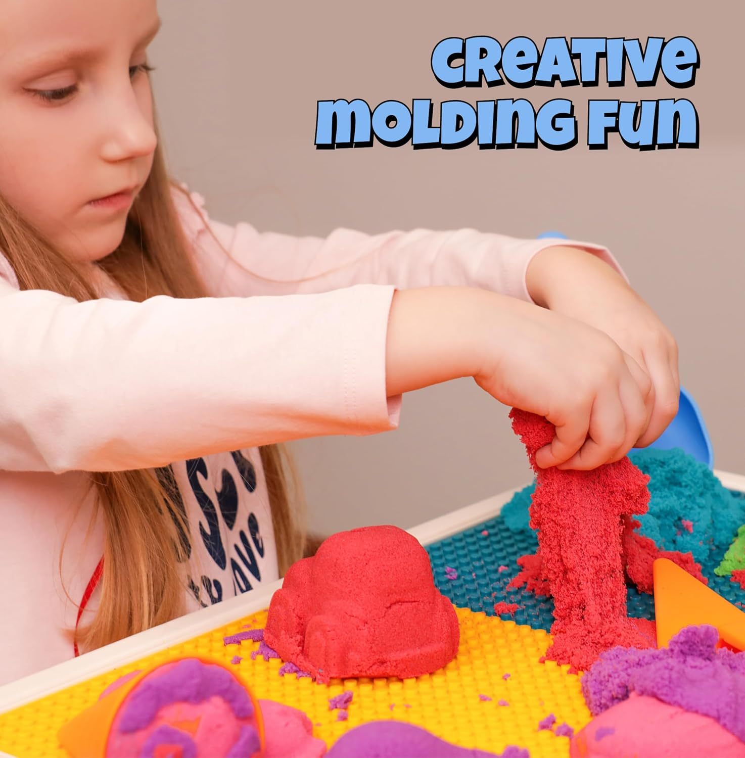 Sleepah Sensory Play Sand Set 5LB - Large Arts & Crafts Gift – No Mess Sensory Bin with Large Molds for Girls & Boys –Sandbox Activity Playsand Birthday Gift Kids 3 4 5 6 7 8 Years Indoor Outdoor Fun