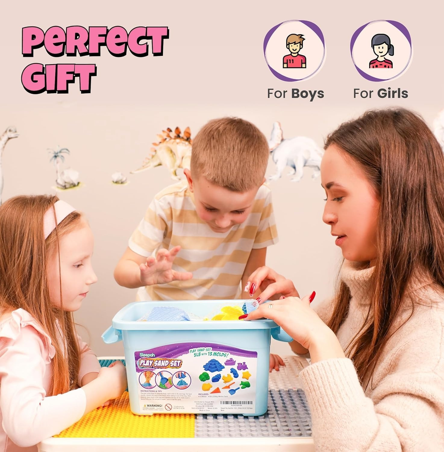 Sleepah Sensory Play Sand Set 5LB - Large Arts & Crafts Gift – No Mess Sensory Bin with Large Molds for Girls & Boys –Sandbox Activity Playsand Birthday Gift Kids 3 4 5 6 7 8 Years Indoor Outdoor Fun