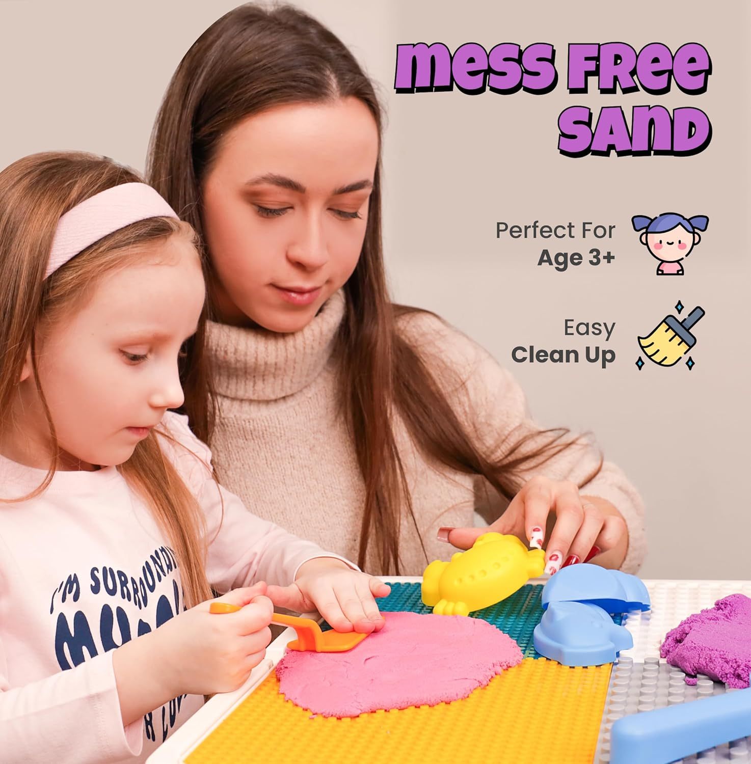 Sleepah Sensory Play Sand Set 5LB - Large Arts & Crafts Gift – No Mess Sensory Bin with Large Molds for Girls & Boys –Sandbox Activity Playsand Birthday Gift Kids 3 4 5 6 7 8 Years Indoor Outdoor Fun