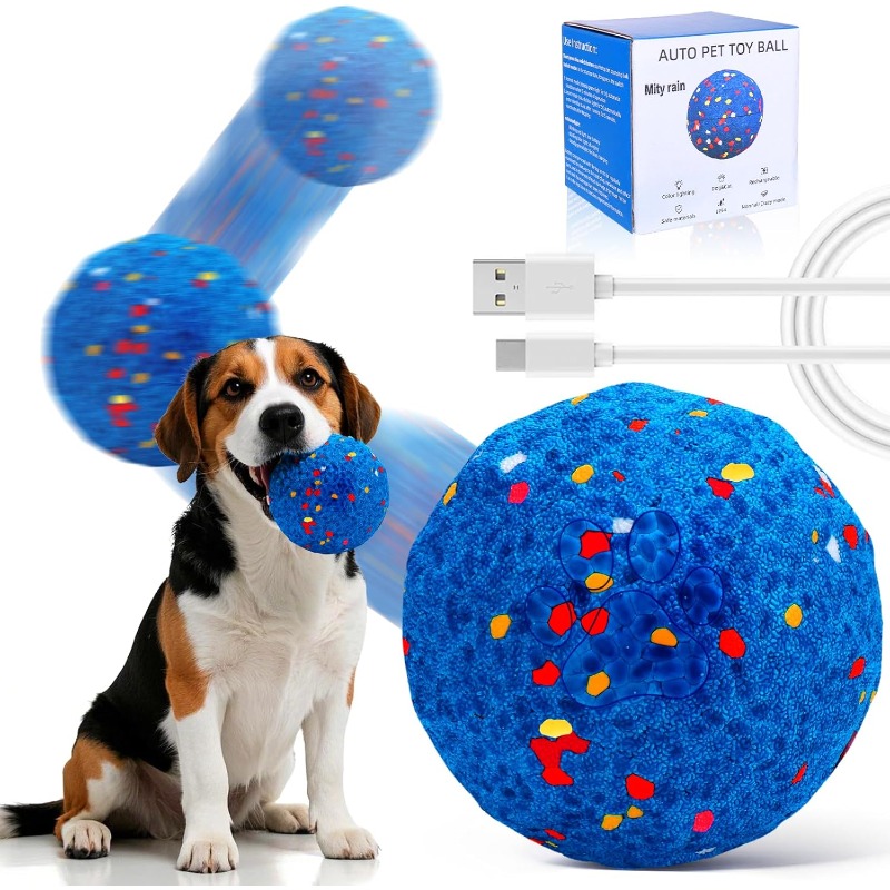 2-Pack Interactive Jumping Dog Balls - Automatic Rolling & Bouncing, LED Lights, USB Rechargeable, Smart Motion Sensor For Pets